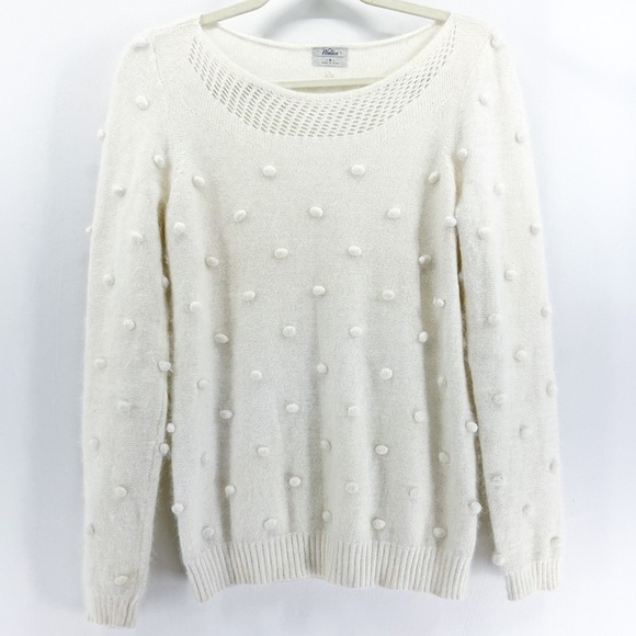 J. Crew Wallace White Angora Rabbit Hair Super Soft Bauble Boat Neck Sweater - Picture 1 of 8